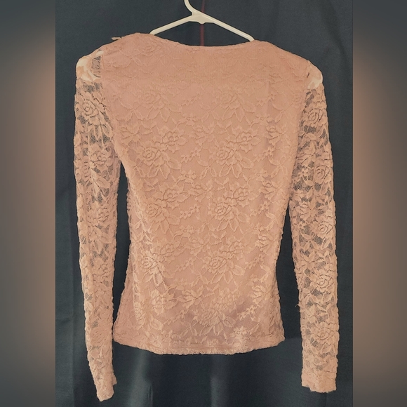Dusty Rose Sheer Sleeve Lace Blouse - Picture 2 of 5